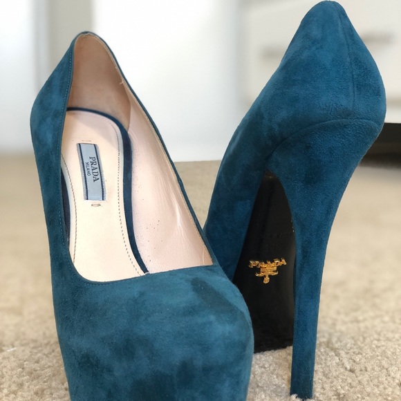 prada blue suede pumps